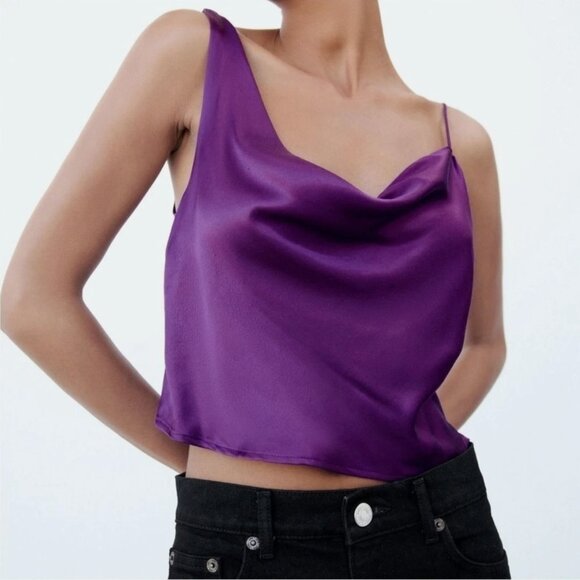 Zara Tops - Zara Satin Asymmetrical Crop Top – Brand New with Tags NWT – Size S 💜